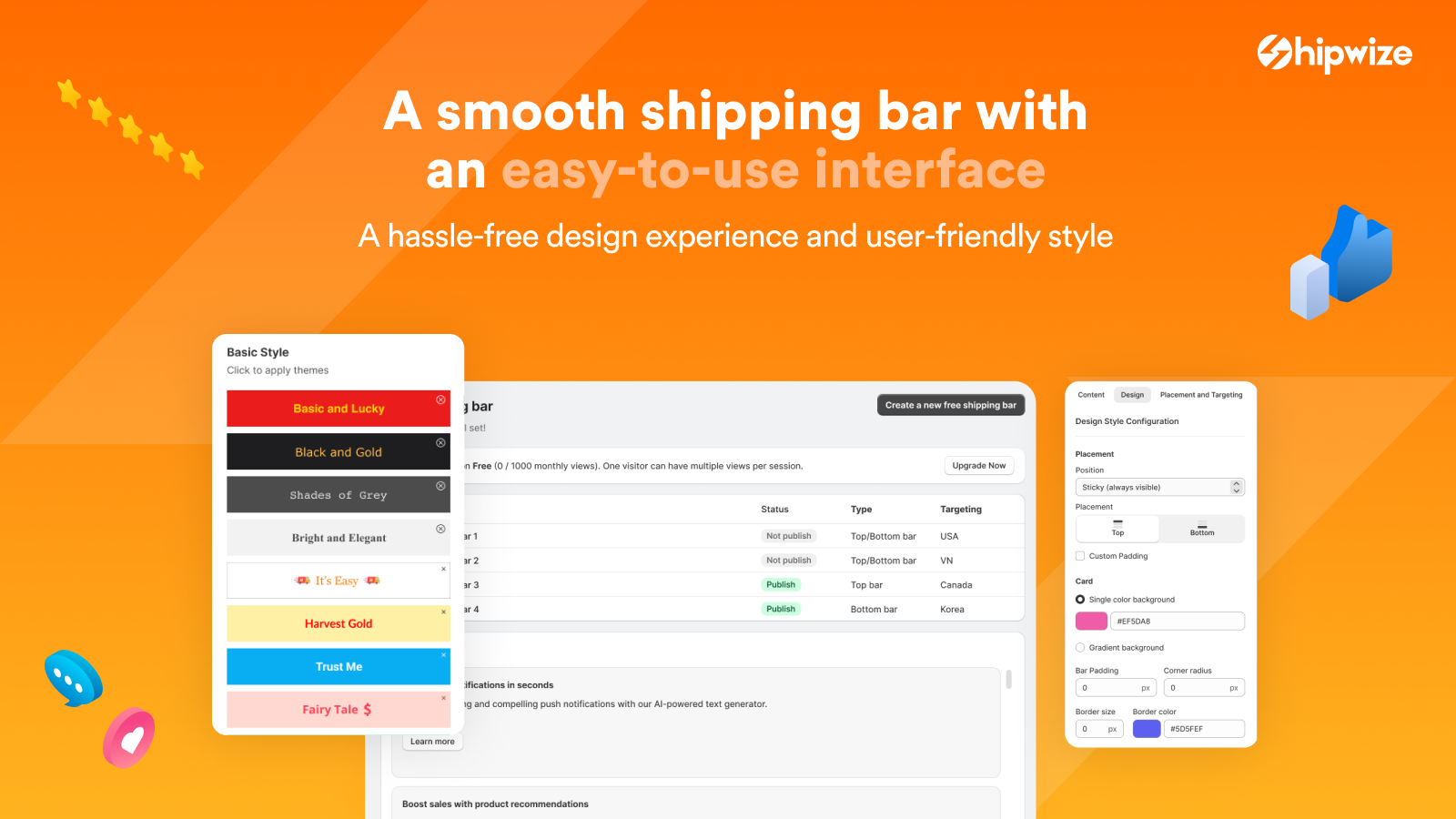 ShipWize bar editor with style presets