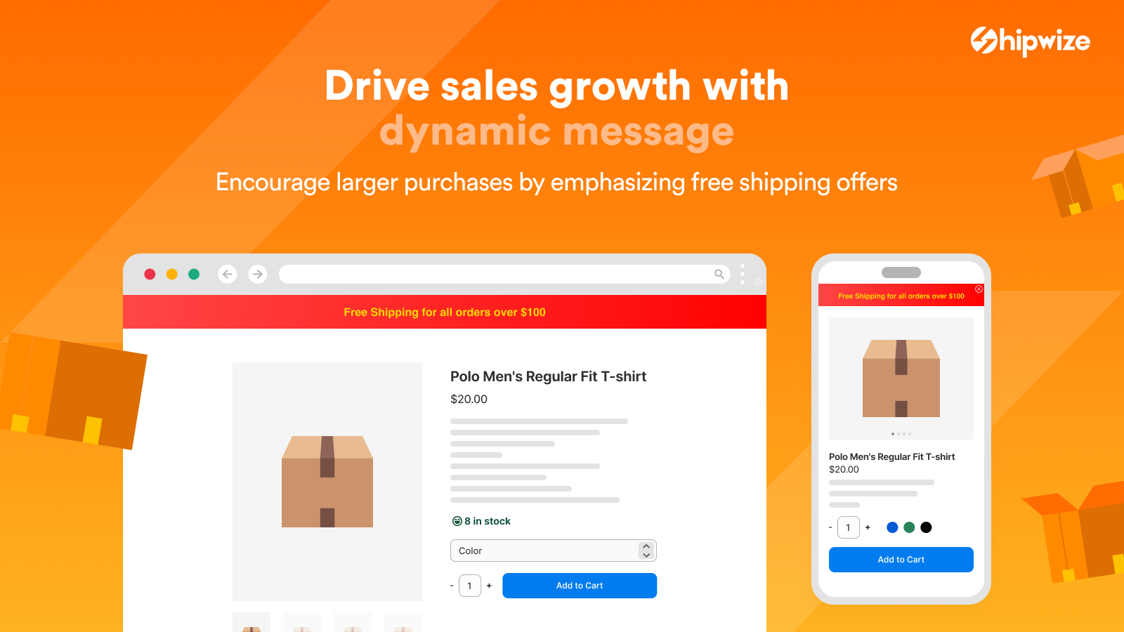 ShipWize free-shipping bar on a Shopify storefront